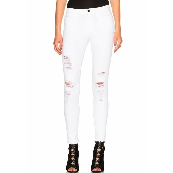 FRAME Denim Le Skinny Jefferson White Distressed Raw Hem Designer Jeans 26 - Picture 1 of 11
